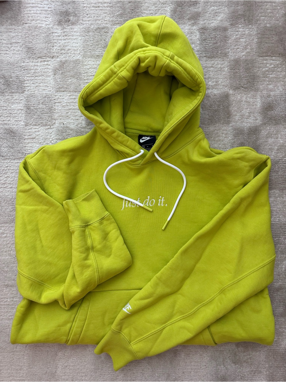 Nike Bright Lime Green Hoodie with White Drawstrings